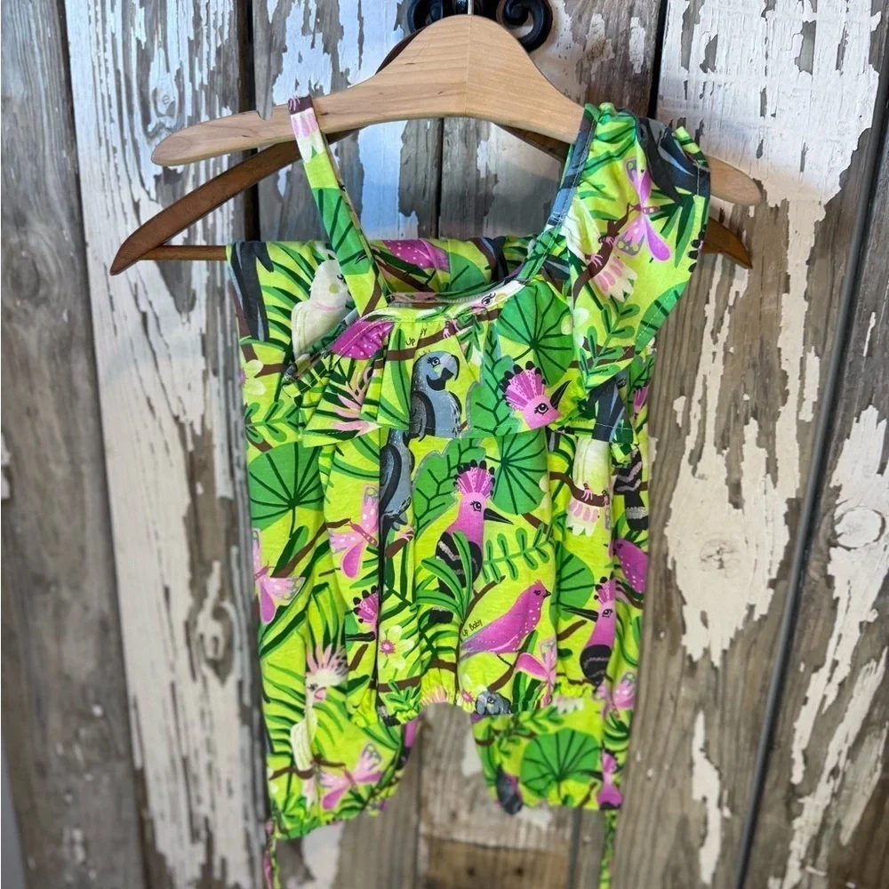 Up Baby Tropical Birds 2 piece set size 8 Girls Ruffle Shoulder & Pants NWT